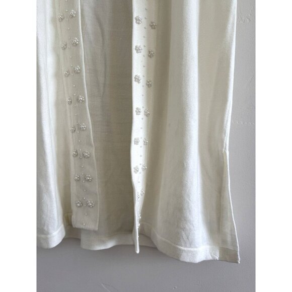 Pearl trim cardigan vest women luxury cozy size M cream IVORY MOONLIGHT BAY - Picture 2 of 8